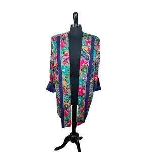Vintage 80s Tracy Richards Floral Open Cardigan Kimono Tunic Jacket 14